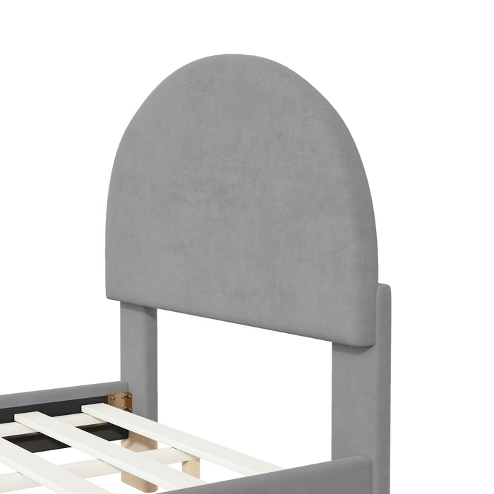 Upholstered Platform Bed With Classic Semi-Circle Shaped Headboard