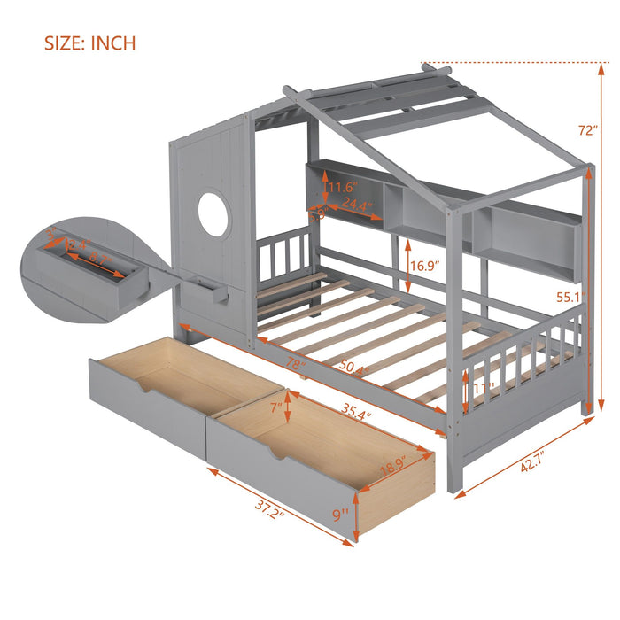 Modern Design House Bed With Storage Shelf
