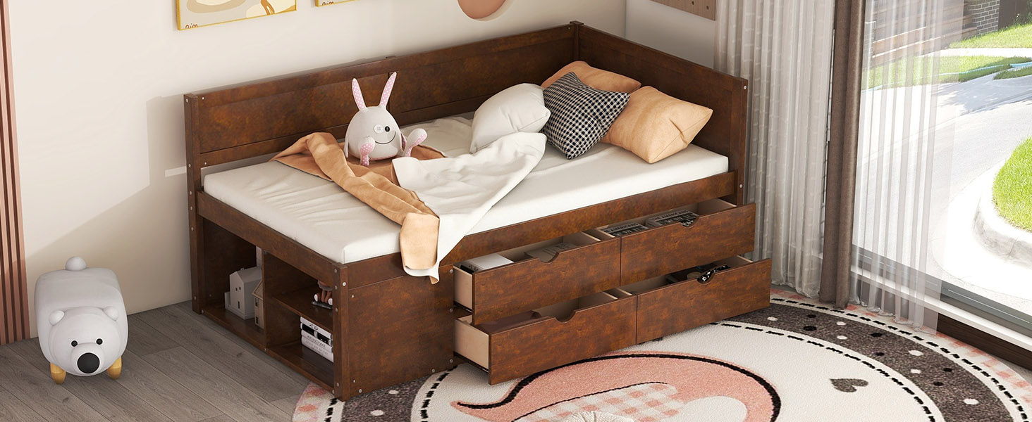 Daybed With Drawers And Shelves