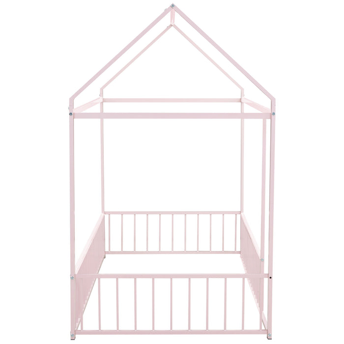 Metal Bed House Bed Frame With Fence