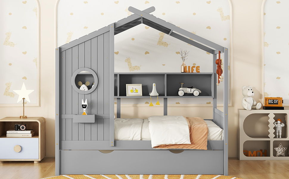 Modern Design House Bed With Storage Shelf