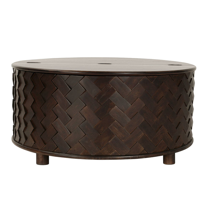 Shira - Mango Wood 40" Round Storage Coffee Table - Kona Brown