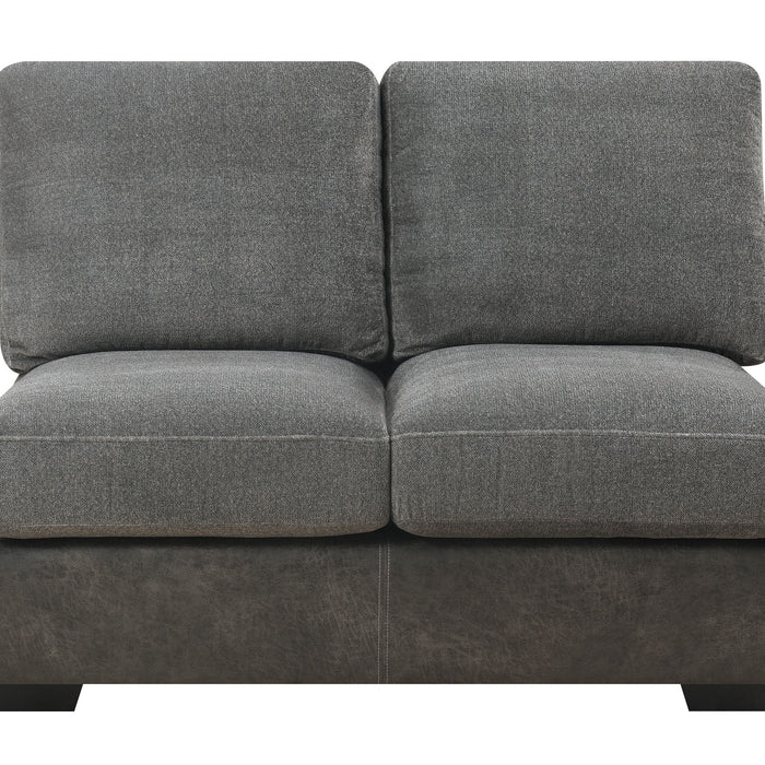 Berlin - Double Chaise Sectional - Gray Herringbone & Sanded Microfiber