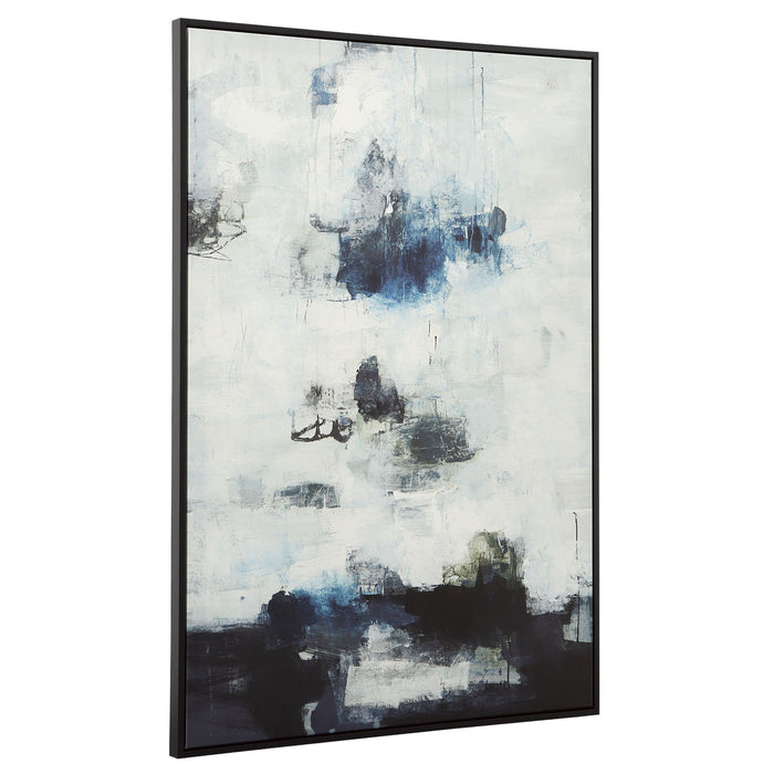 Black And Blue - Framed Abstract Art - White