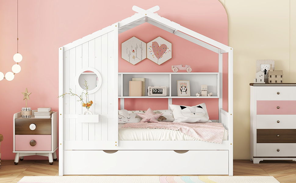 Modern Design House Bed With Storage Shelf