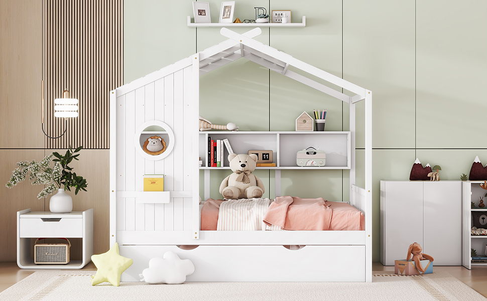 Modern Design House Bed With Storage Shelf