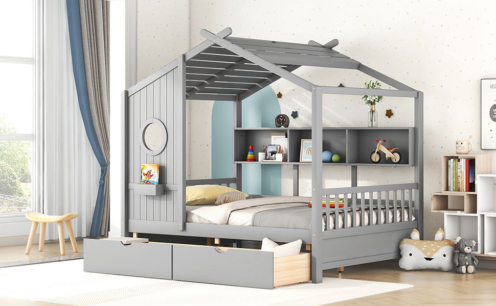Modern Design House Bed With Storage Shelf
