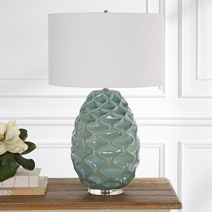 Laced Up - Sea Foam Glass Table Lamp