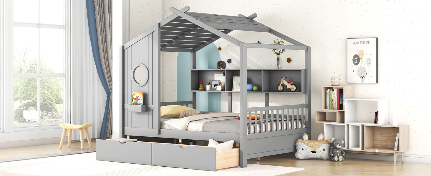 Modern Design House Bed With Storage Shelf