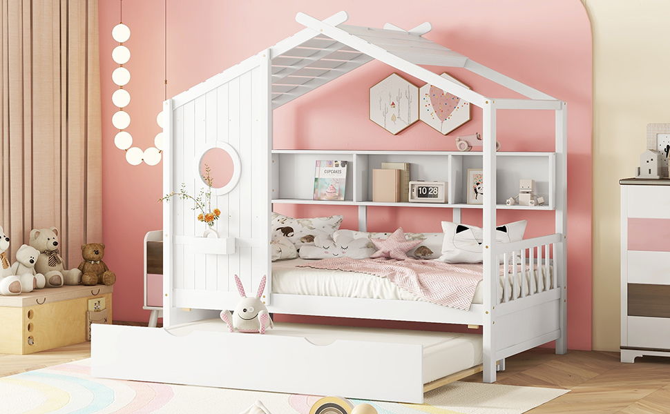 Modern Design House Bed With Storage Shelf