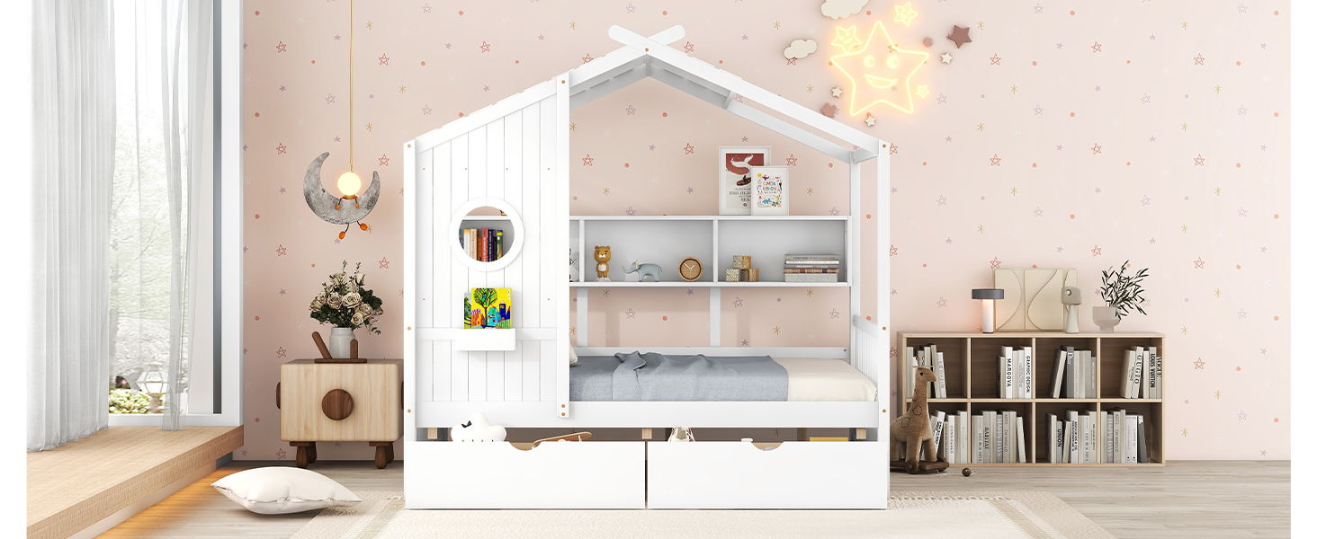 Modern Design House Bed With Storage Shelf
