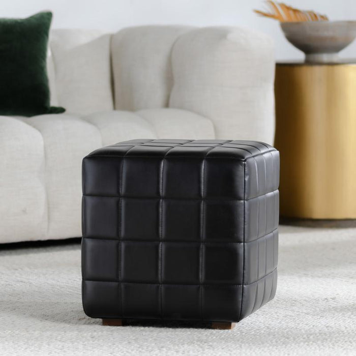 Carlo - Leather Square Ottoman - Jet Black