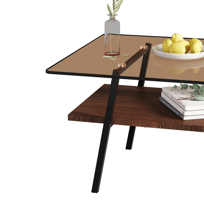 Rectangle Coffee Table, Tempered Glass Tabletop Modern Table For Living Room