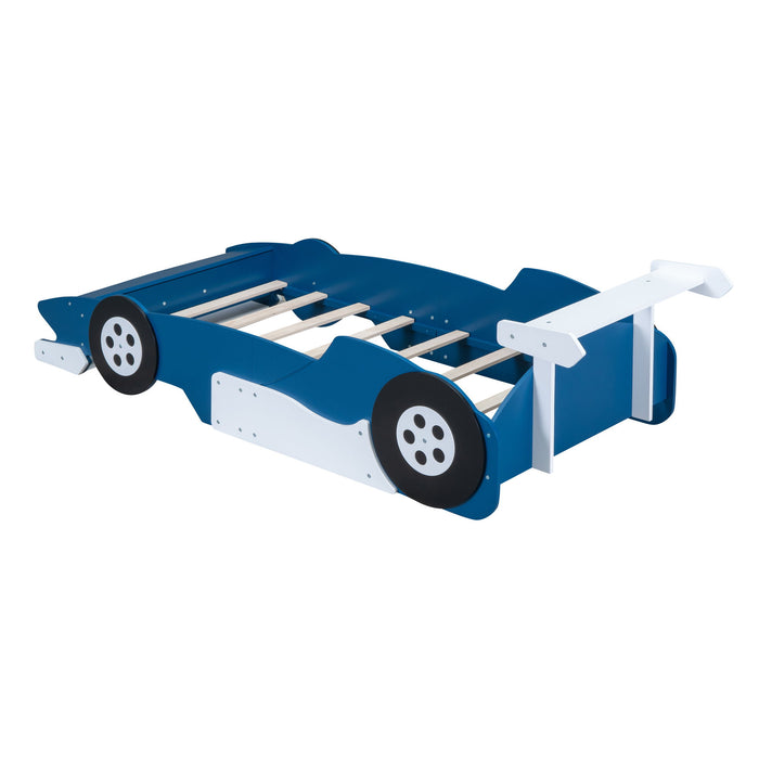 Race Car-Shaped Platform Bed With Wheels