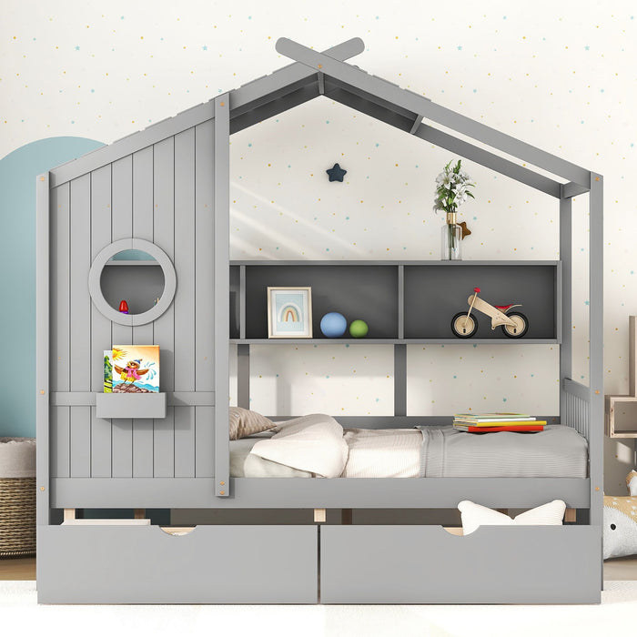 Modern Design House Bed With Storage Shelf