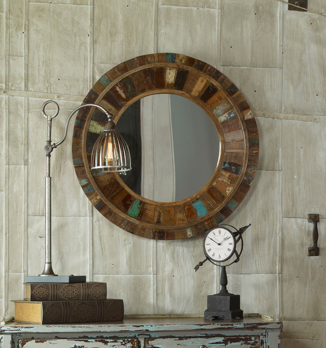 Jeremiah - Round Wood Mirror - Light Brown