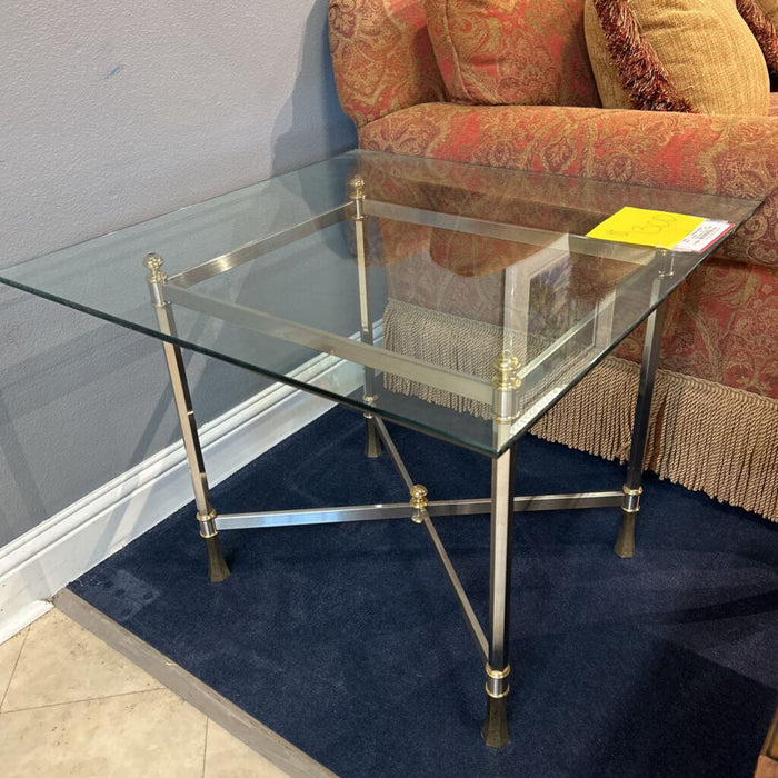 La Barge Glass + Brass End Table