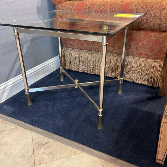 La Barge Glass + Brass End Table