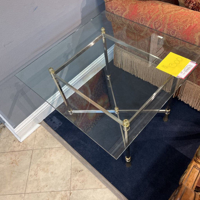 La Barge Glass + Brass End Table