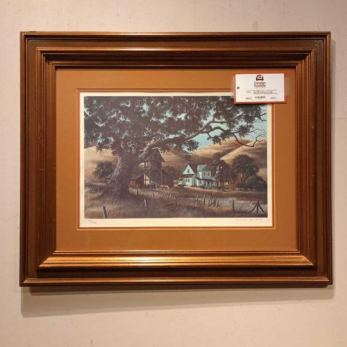 Brown Framed Artwork Of Farm House By Tree (AS)