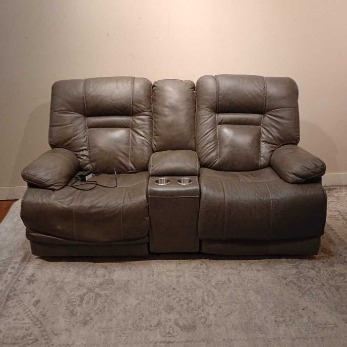 Grey Leather Reclining Loveseat (KHH)