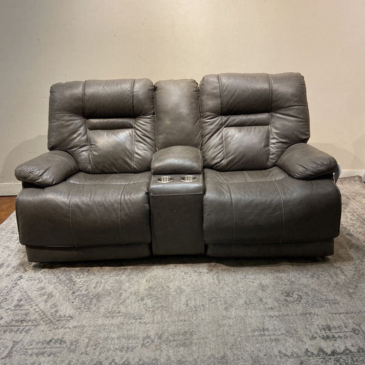 Grey Leather Electric Reclining Loveseat