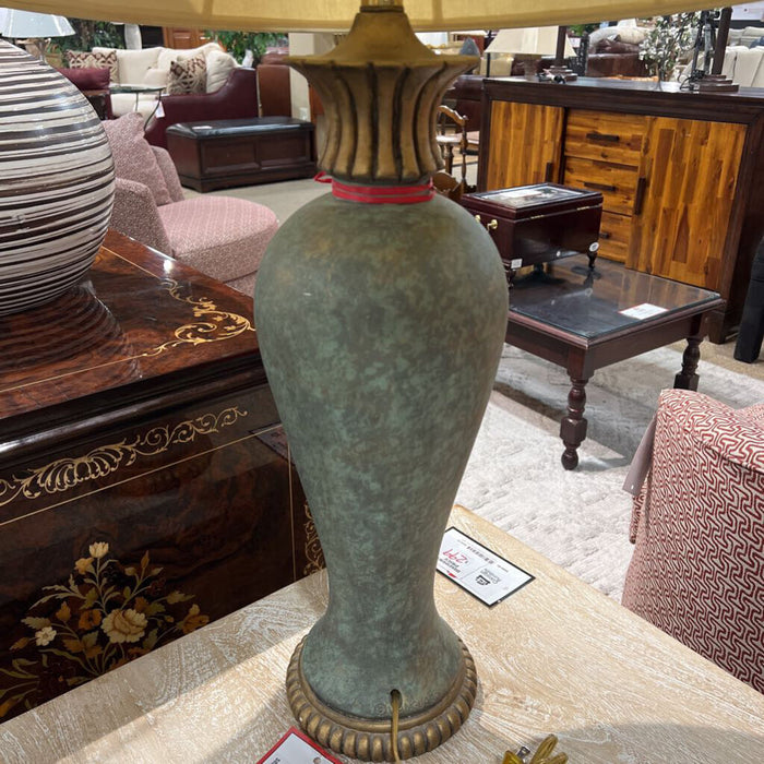 Green Table Lamp W/ Bronze Trim (CI)