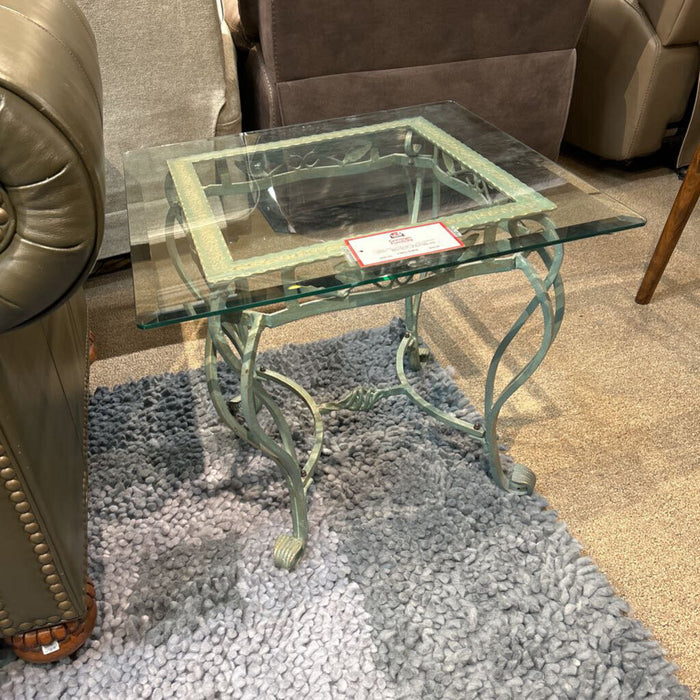 Green Metal Glass Top End Table (AS)