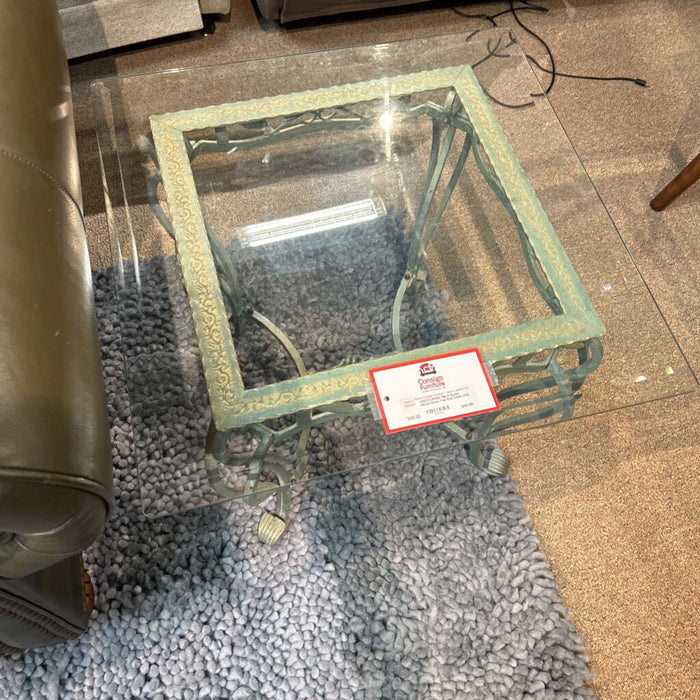 Green Metal Glass Top End Table (AS)