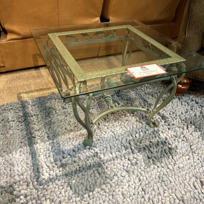 Small Green Glass Top End Table (AH)