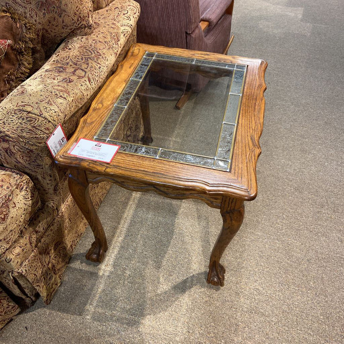 Wooden End Table W/ Glass Insert