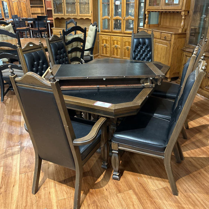 DR Table + 7 Black Leather Chairs (MHH)