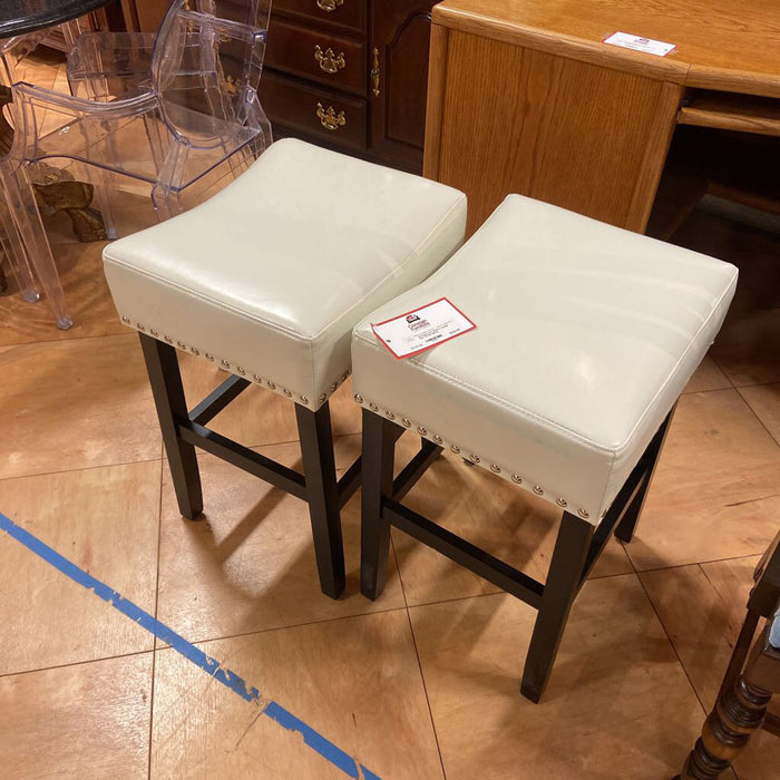 S/2 White Leather Bar Stools (BLH)