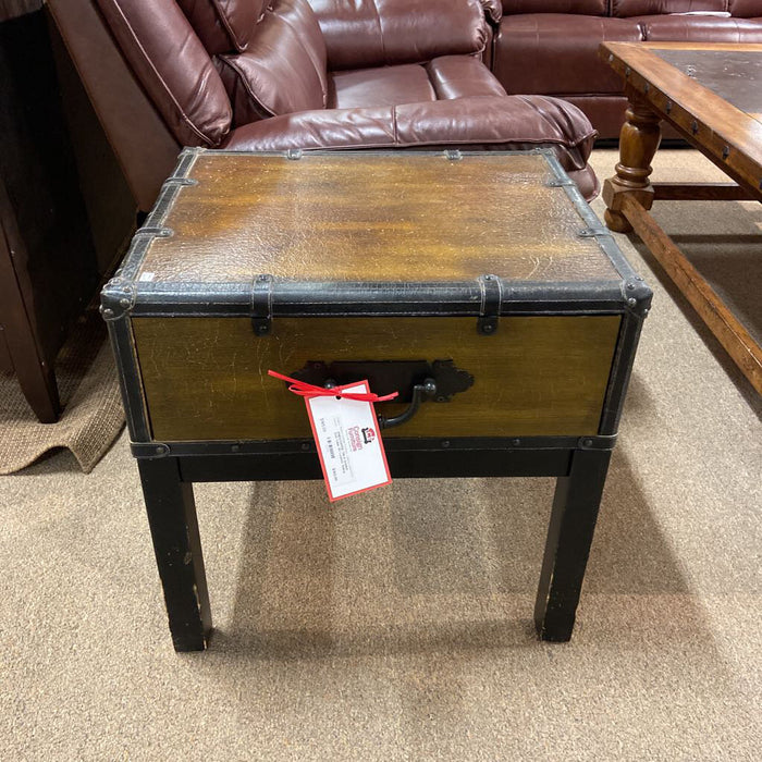 Goldish End Table W/ Leather Siding