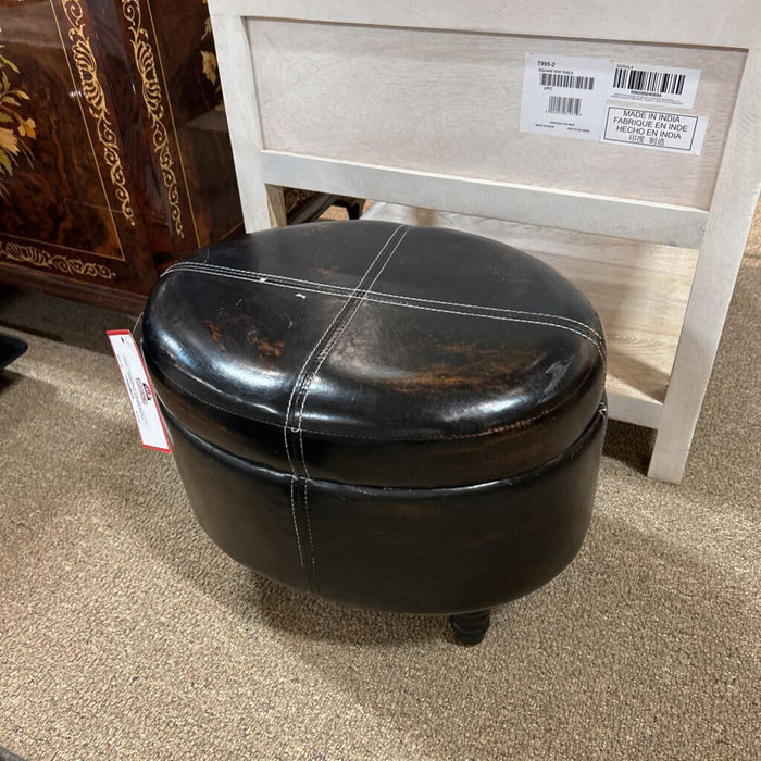 Black Leather Storage Ottoman (BI)