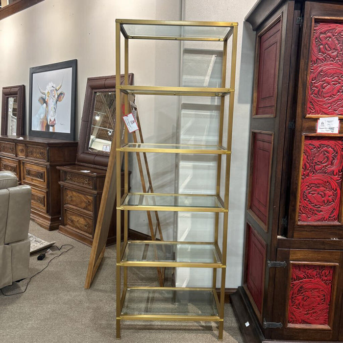 Gold Metal Bookcase + Glass Shelves