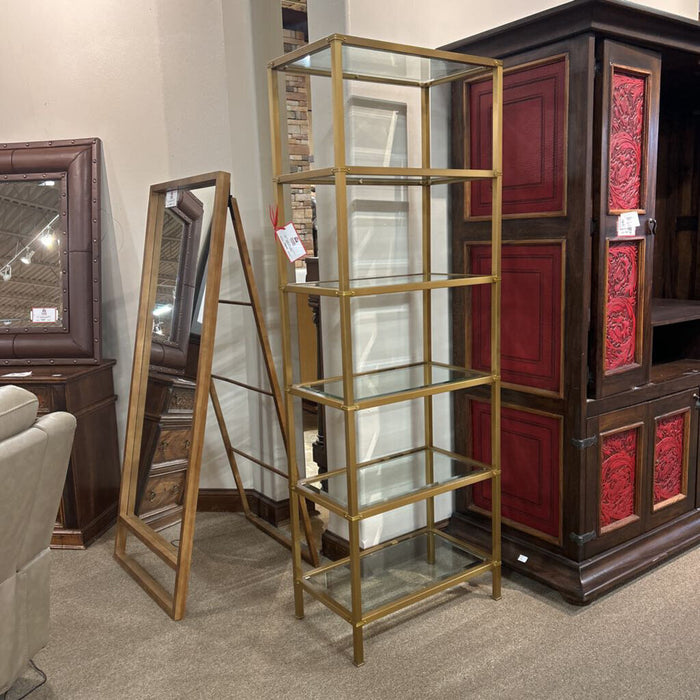 Gold Metal Bookcase + Glass Shelves