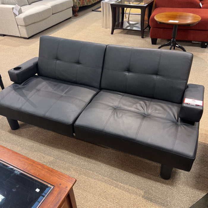 Black Leather Tufted Futon