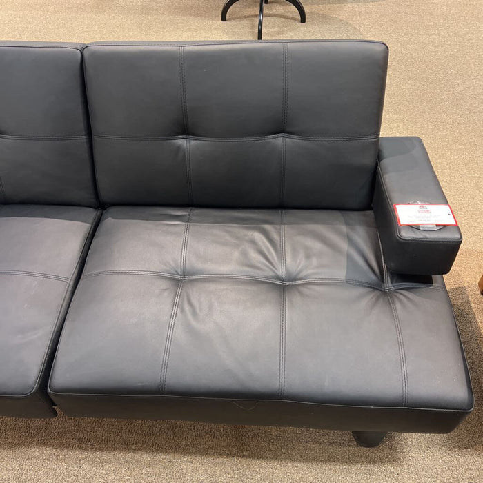 Black Leather Tufted Futon