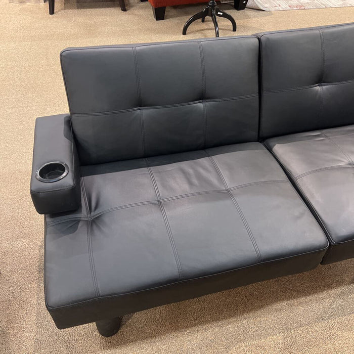 Black Leather Tufted Futon