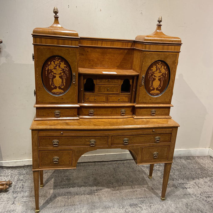 2PC Antique Desk + Leather Drawer