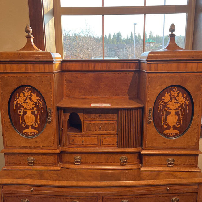 2PC Antique Desk + Leather Drawer