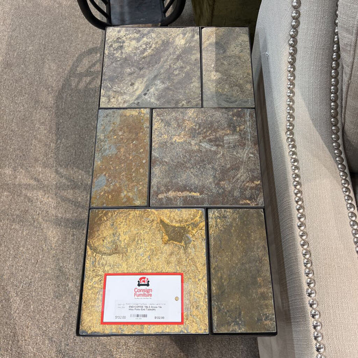 Stone-Tile Inlay Patio End Table