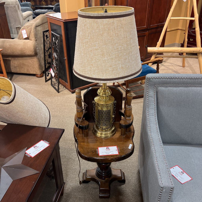 End Table w/ Antique Gold Lamp Attached