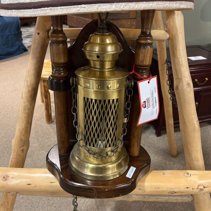 Hanging Antique Wall Lamp w/ Tan Shade