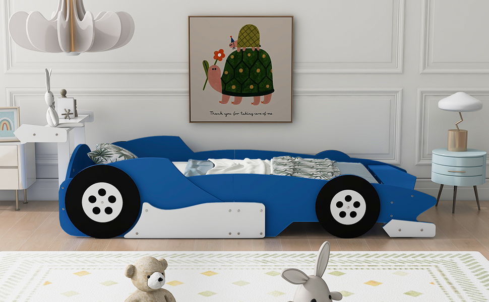 Race Car-Shaped Platform Bed With Wheels