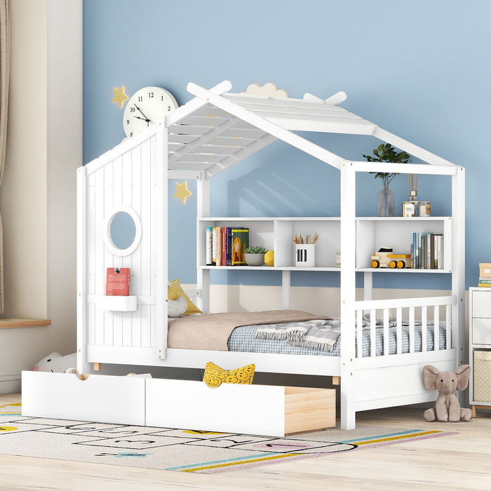 Modern Design House Bed With Storage Shelf