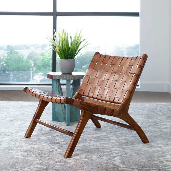 Plait - Woven Leather Accent Chair - Light Brown