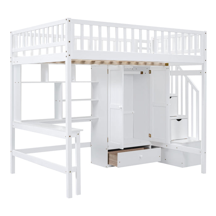 Loft Bed With Bookshelf, Drawers, Desk, And Wardrobe