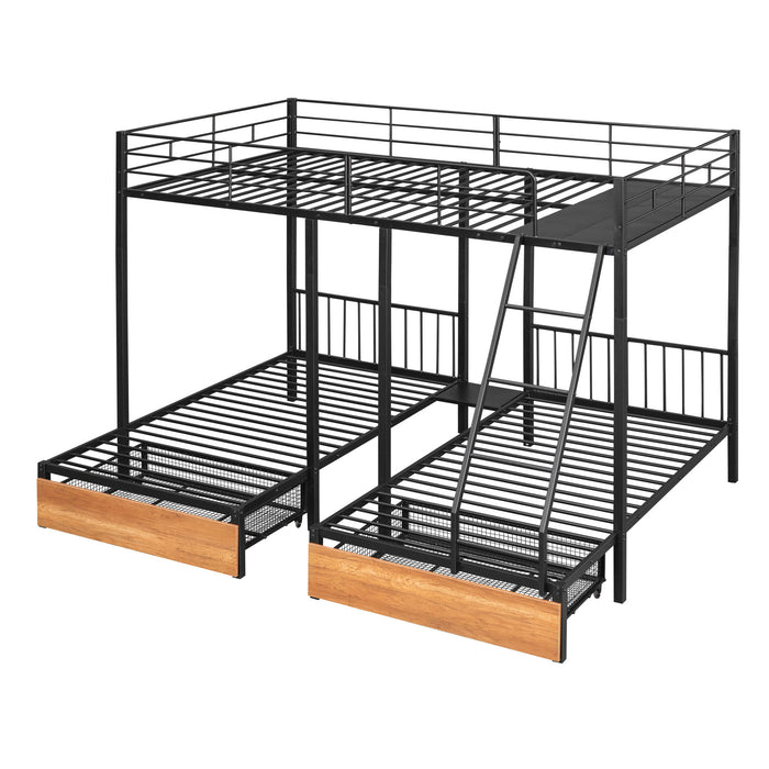 Triple Bunk Bed With Drawers And Guardrails